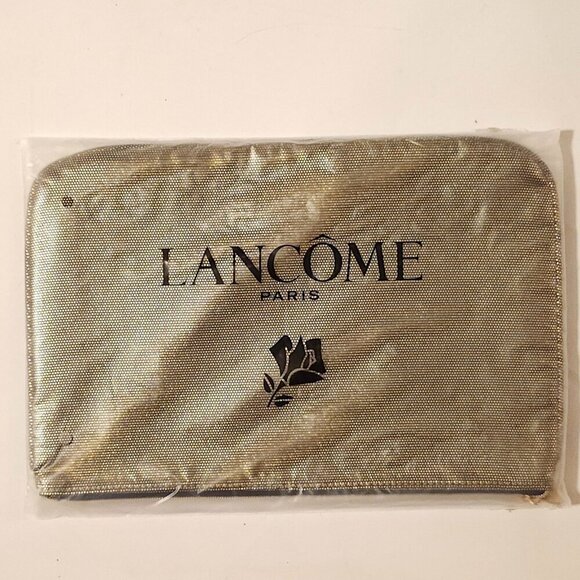SHIMMERY LANCOME Paris Gold Travel Pouch Make Up Pouch Full Zip BNIP - Picture 1 of 8